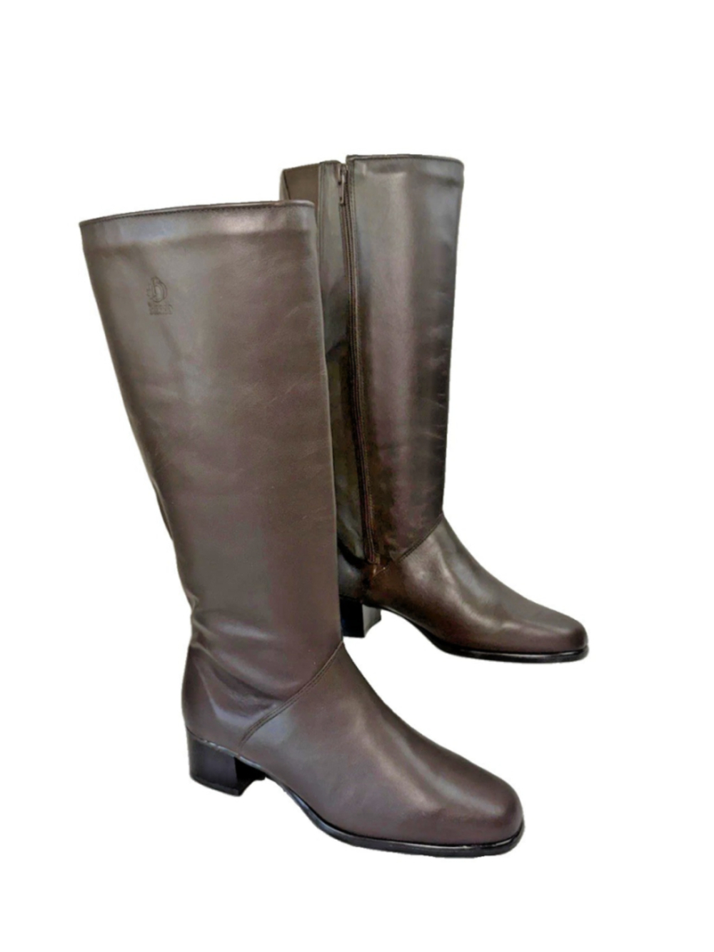 BLONDO Brown Leather Side Zip Block Heel square toe Boots size 9 B wide calf